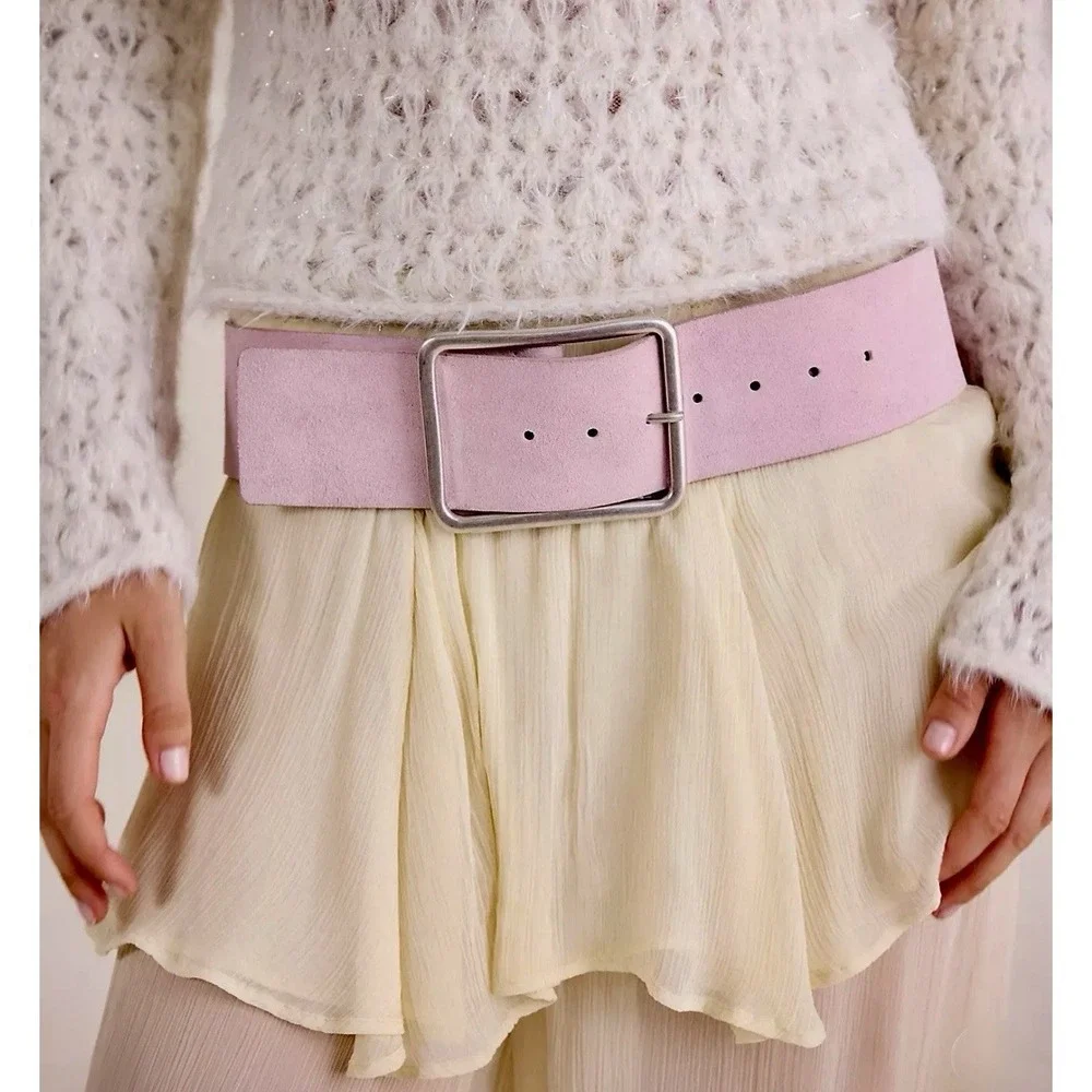 Free People Hex Suede Hip Belt Primrose Pink Boho Festival Western NWT M/L